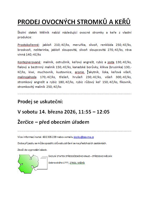 prodej stromků 14.3.2026